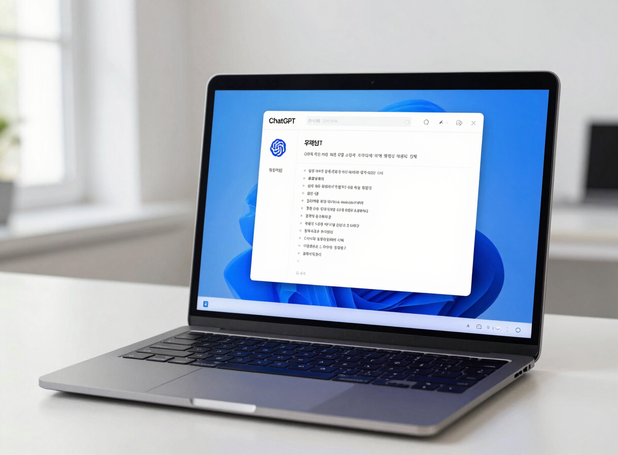 A laptop computer displaying the ChatGPT desktop application interface on a clean white desk.